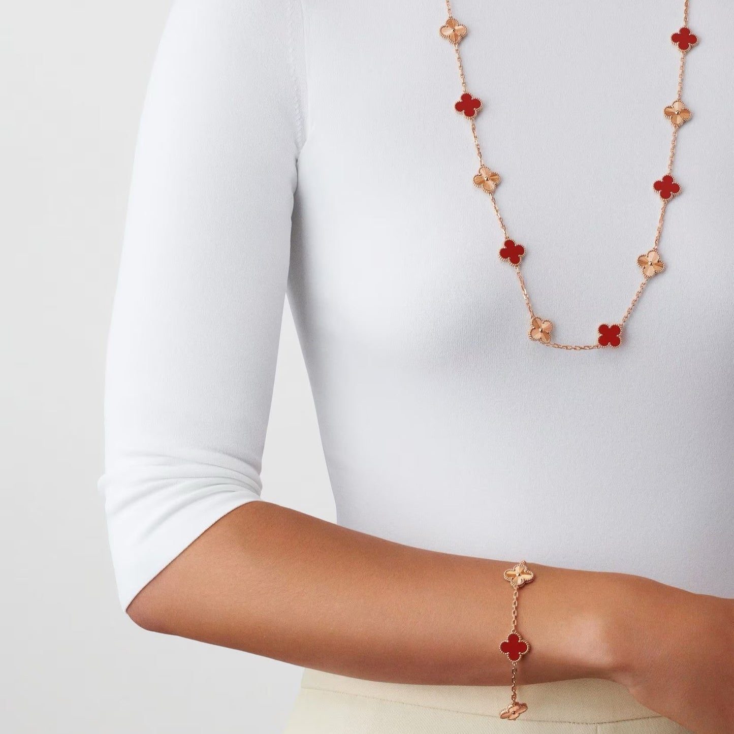 BRACELET TRÈFLE DELUXE | ROUGE - OR ROSE
