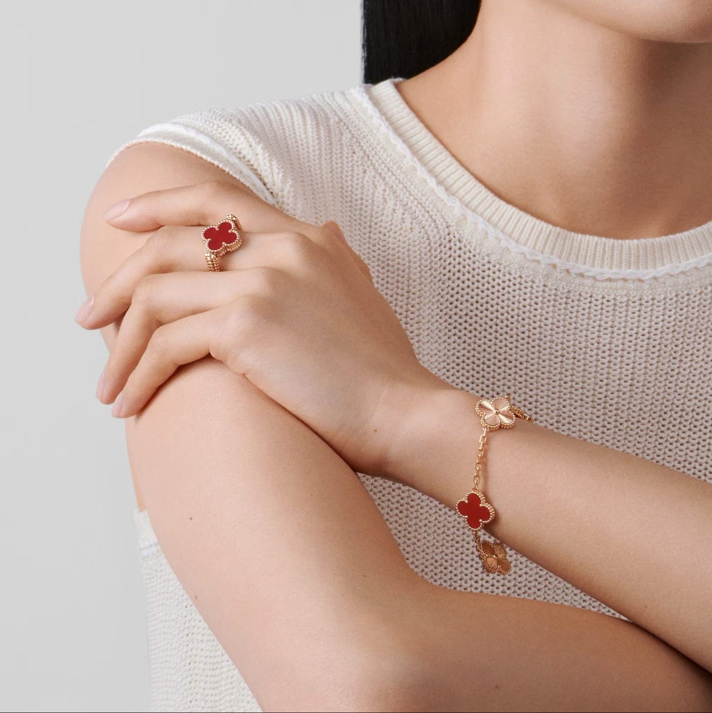 BRACELET TRÈFLE DELUXE | ROUGE - OR ROSE